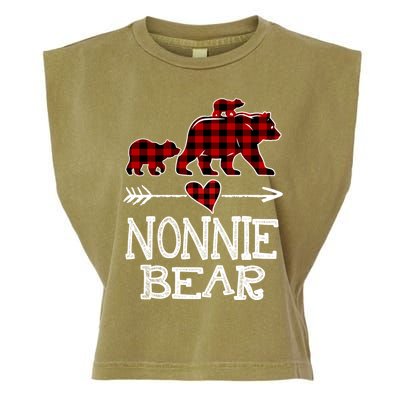 Nonnie Bear Two Cubs Red Plaid Nonnie Christmas Pajama Cute Gift Garment-Dyed Women's Muscle Tee