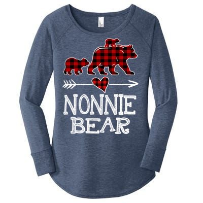 Nonnie Bear Two Cubs Red Plaid Nonnie Christmas Pajama Cute Gift Women's Perfect Tri Tunic Long Sleeve Shirt