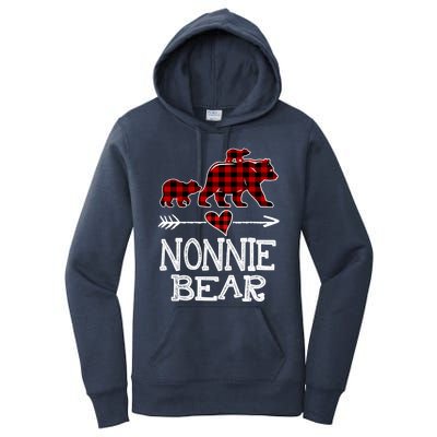 Nonnie Bear Two Cubs Red Plaid Nonnie Christmas Pajama Cute Gift Women's Pullover Hoodie