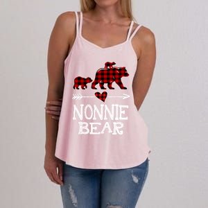 Nonnie Bear Two Cubs Red Plaid Nonnie Christmas Pajama Cute Gift Women's Strappy Tank