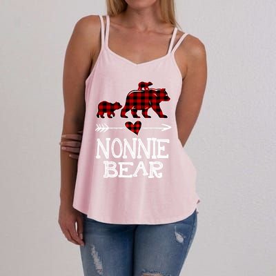 Nonnie Bear Two Cubs Red Plaid Nonnie Christmas Pajama Cute Gift Women's Strappy Tank