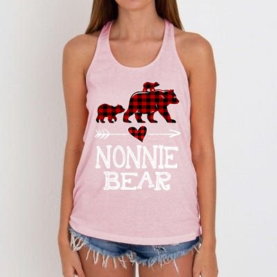 Nonnie Bear Two Cubs Red Plaid Nonnie Christmas Pajama Cute Gift Women's Knotted Racerback Tank