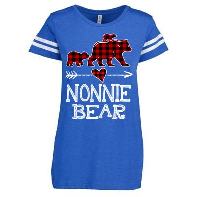 Nonnie Bear Two Cubs Red Plaid Nonnie Christmas Pajama Cute Gift Enza Ladies Jersey Football T-Shirt