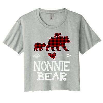 Nonnie Bear Two Cubs Red Plaid Nonnie Christmas Pajama Cute Gift Women's Crop Top Tee