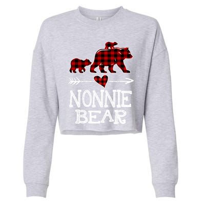 Nonnie Bear Two Cubs Red Plaid Nonnie Christmas Pajama Cute Gift Cropped Pullover Crew