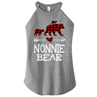 Nonnie Bear Two Cubs Red Plaid Nonnie Christmas Pajama Cute Gift Women's Perfect Tri Rocker Tank