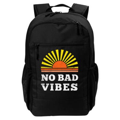 No Bad Vibes Retro Summer Sunset Think Positive Wellbeing Daily Commute Backpack