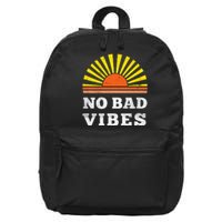 No Bad Vibes Retro Summer Sunset Think Positive Wellbeing 16 in Basic Backpack