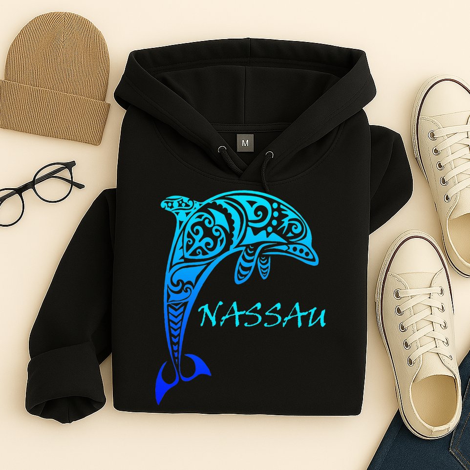 Nassau Bahamas Vintage Retro Tribal Dolphin Vacation Hoodie