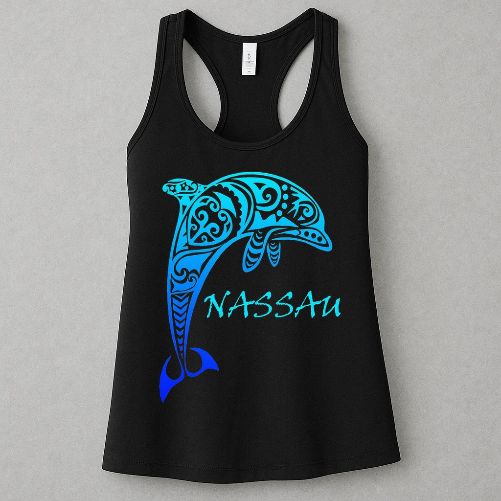 Nassau Bahamas Vintage Retro Tribal Dolphin Vacation Womens Tank Top