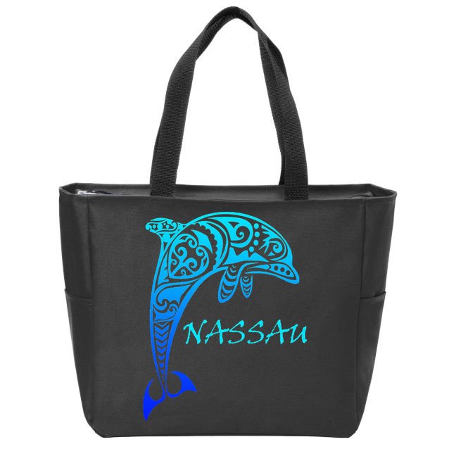 Nassau Bahamas Vintage Retro Tribal Dolphin Vacation Zip Tote Bag
