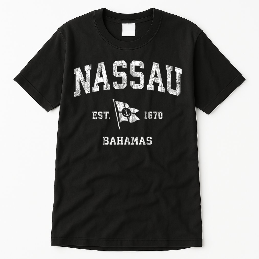 Nassau Bahamas Vintage Nautical Boat Anchor Flag Sports Gift Tall T-Shirt