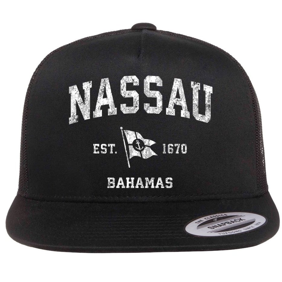 Nassau Bahamas Vintage Nautical Boat Anchor Flag Sports Gift Flat Bill Trucker Hat