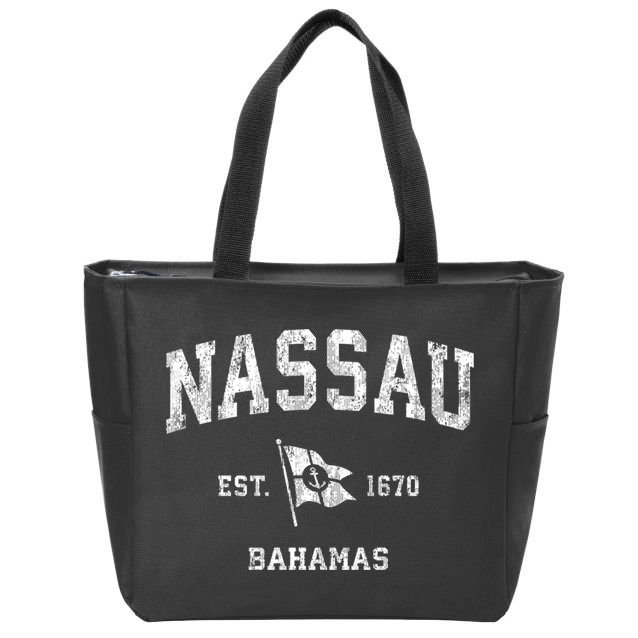 Nassau Bahamas Vintage Nautical Boat Anchor Flag Sports Gift Zip Tote Bag