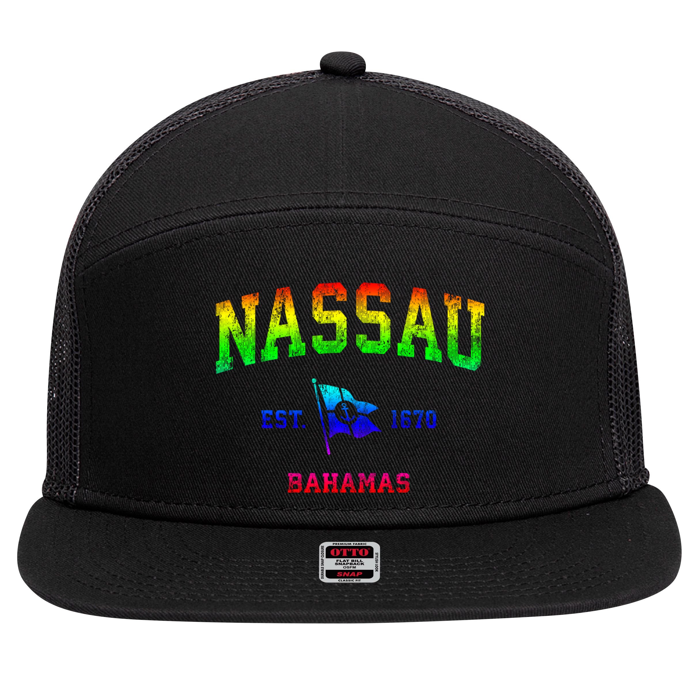 Nassau Bahamas Vintage Nautical Boat Anchor Flag Sports Gift 7 Panel Mesh Trucker Snapback Hat