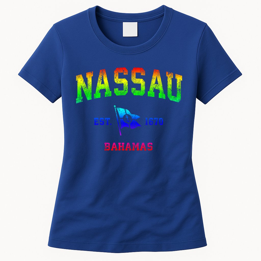 Nassau Bahamas Vintage Nautical Boat Anchor Flag Sports Gift Womens T-Shirt