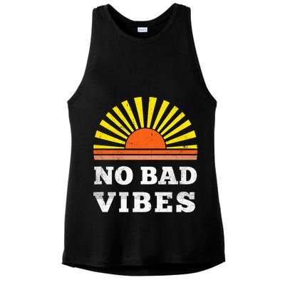 No Bad Vibes Retro Summer Sunset Think Positive Wellbeing Ladies PosiCharge Tri-Blend Wicking Tank