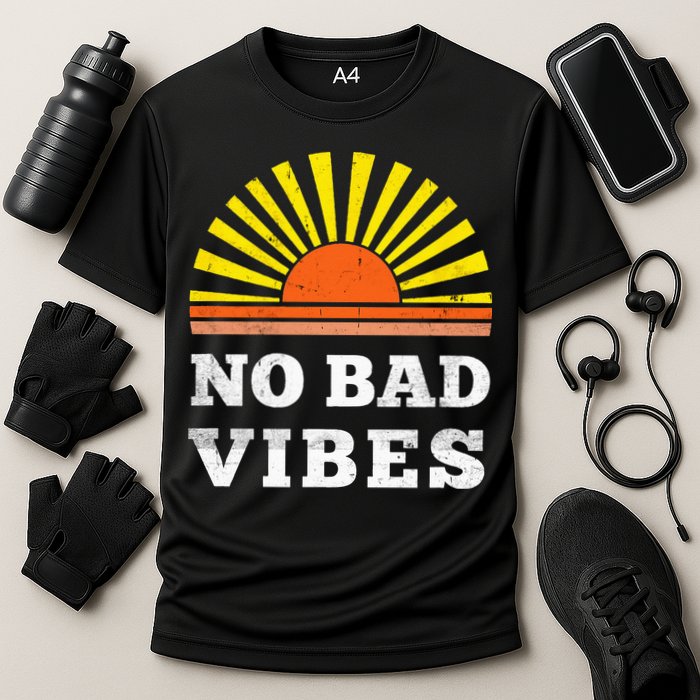 No Bad Vibes Retro Summer Sunset Think Positive Wellbeing Performance Shirt