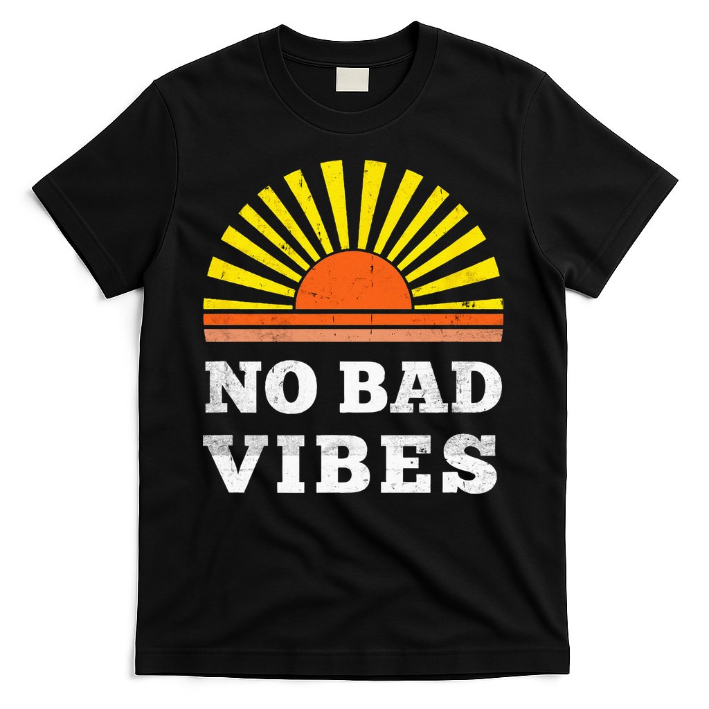 No Bad Vibes Retro Summer Sunset Think Positive Wellbeing T-Shirt