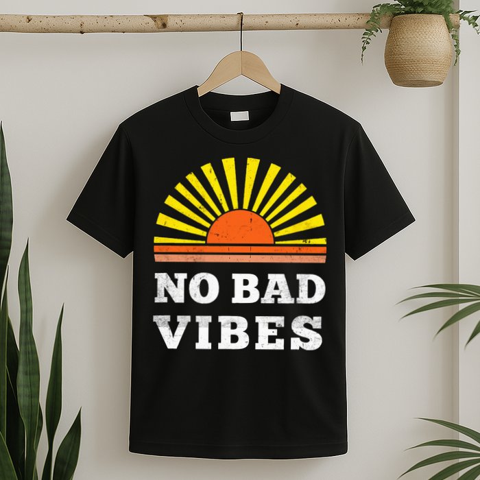 No Bad Vibes Retro Summer Sunset Think Positive Wellbeing T-Shirt