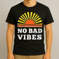 No Bad Vibes Retro Summer Sunset Think Positive Wellbeing T-Shirt