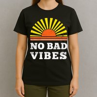 No Bad Vibes Retro Summer Sunset Think Positive Wellbeing T-Shirt
