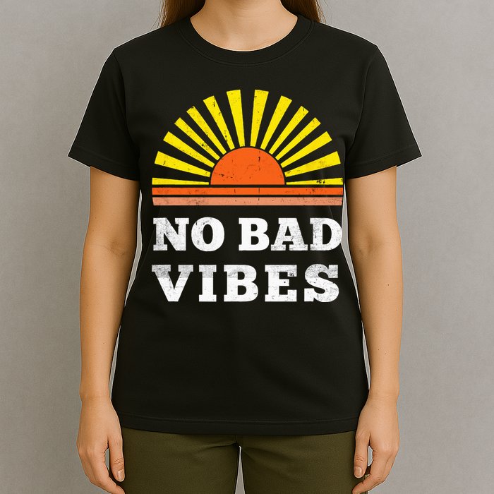 No Bad Vibes Retro Summer Sunset Think Positive Wellbeing T-Shirt