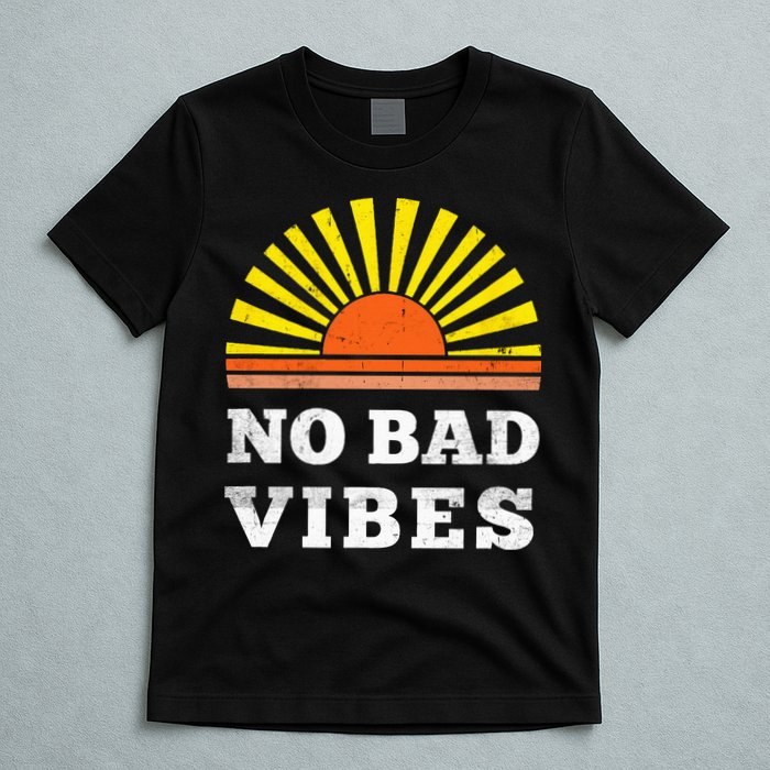 No Bad Vibes Retro Summer Sunset Think Positive Wellbeing T-Shirt