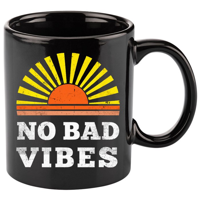 No Bad Vibes Retro Summer Sunset Think Positive Wellbeing 11oz C Handle Ceramic Mug