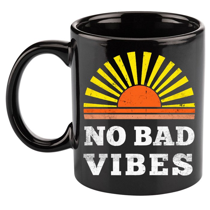 No Bad Vibes Retro Summer Sunset Think Positive Wellbeing 11oz C Handle Ceramic Mug