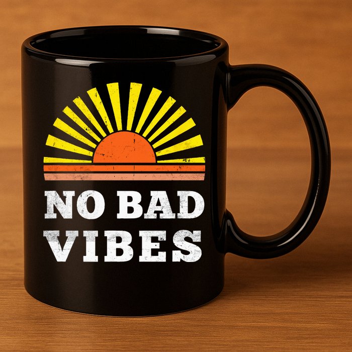 No Bad Vibes Retro Summer Sunset Think Positive Wellbeing 11oz C Handle Ceramic Mug