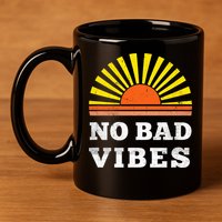 No Bad Vibes Retro Summer Sunset Think Positive Wellbeing 11oz C Handle Ceramic Mug