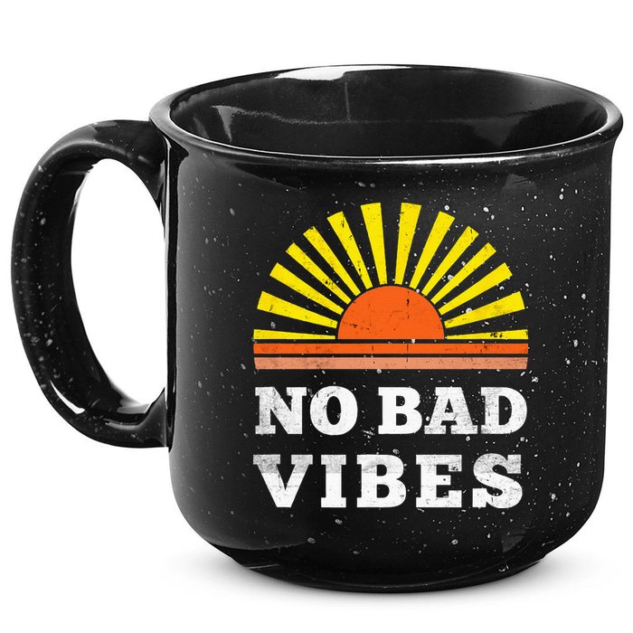 No Bad Vibes Retro Summer Sunset Think Positive Wellbeing 15oz Campfire Ceramic Mug