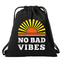 No Bad Vibes Retro Summer Sunset Think Positive Wellbeing Drawstring Bag