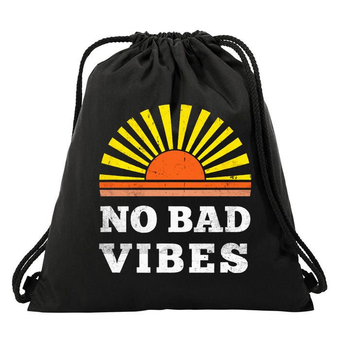 No Bad Vibes Retro Summer Sunset Think Positive Wellbeing Drawstring Bag