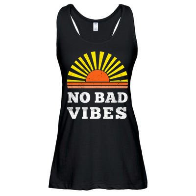 No Bad Vibes Retro Summer Sunset Think Positive Wellbeing Ladies Essential Flowy Tank