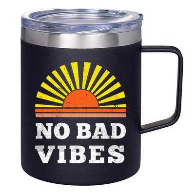 No Bad Vibes Retro Summer Sunset Think Positive Wellbeing 12oz Stainless Steel Coffee Mug