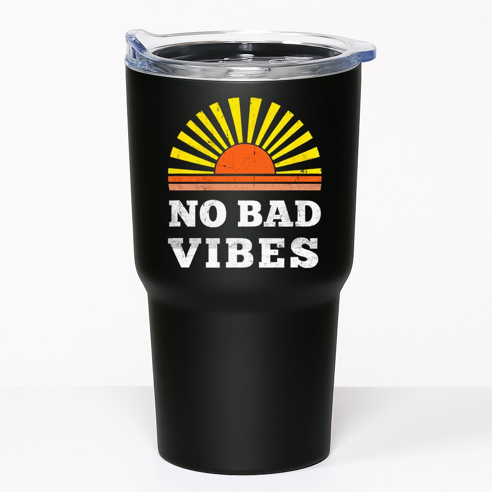 No Bad Vibes Retro Summer Sunset Think Positive Wellbeing Tumbler