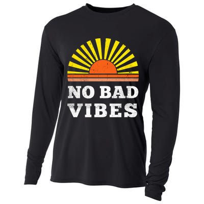 No Bad Vibes Retro Summer Sunset Think Positive Wellbeing Cooling Performance Long Sleeve Crew