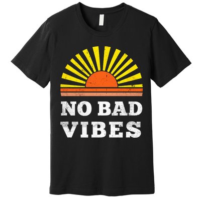 No Bad Vibes Retro Summer Sunset Think Positive Wellbeing Premium T-Shirt