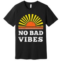 No Bad Vibes Retro Summer Sunset Think Positive Wellbeing Premium T-Shirt