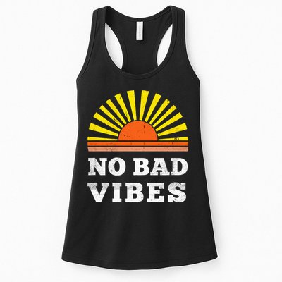 No Bad Vibes Retro Summer Sunset Think Positive Wellbeing Womens Tank Top