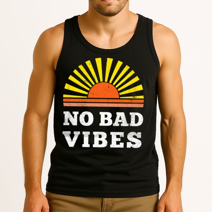 No Bad Vibes Retro Summer Sunset Think Positive Wellbeing Tank Top
