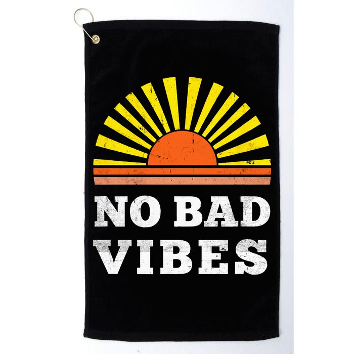 No Bad Vibes Retro Summer Sunset Think Positive Wellbeing Golf Towel