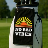 No Bad Vibes Retro Summer Sunset Think Positive Wellbeing Golf Towel
