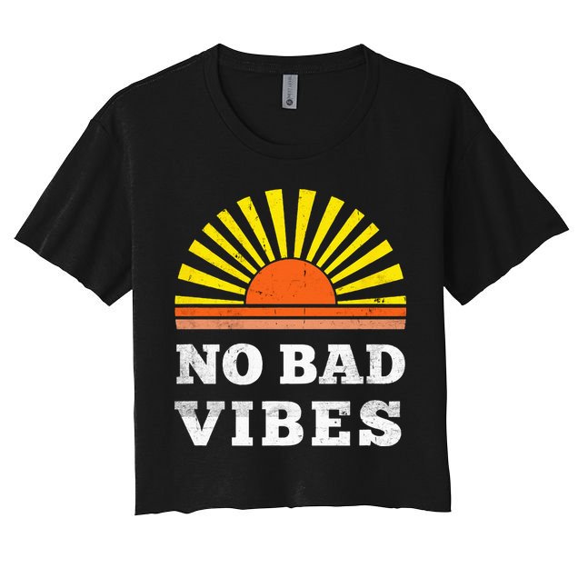 No Bad Vibes Retro Summer Sunset Think Positive Wellbeing Crop Top