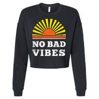 No Bad Vibes Retro Summer Sunset Think Positive Wellbeing Cropped Pullover Crew