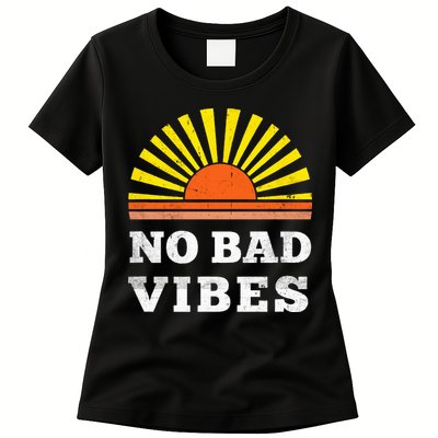 No Bad Vibes Retro Summer Sunset Think Positive Wellbeing Womens T-Shirt