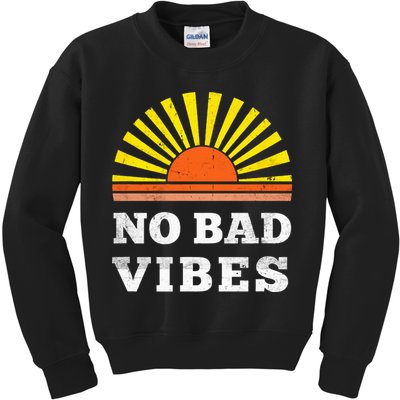 No Bad Vibes Retro Summer Sunset Think Positive Wellbeing Kids Sweatshirt
