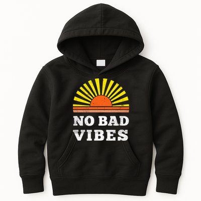 No Bad Vibes Retro Summer Sunset Think Positive Wellbeing Kids Hoodie